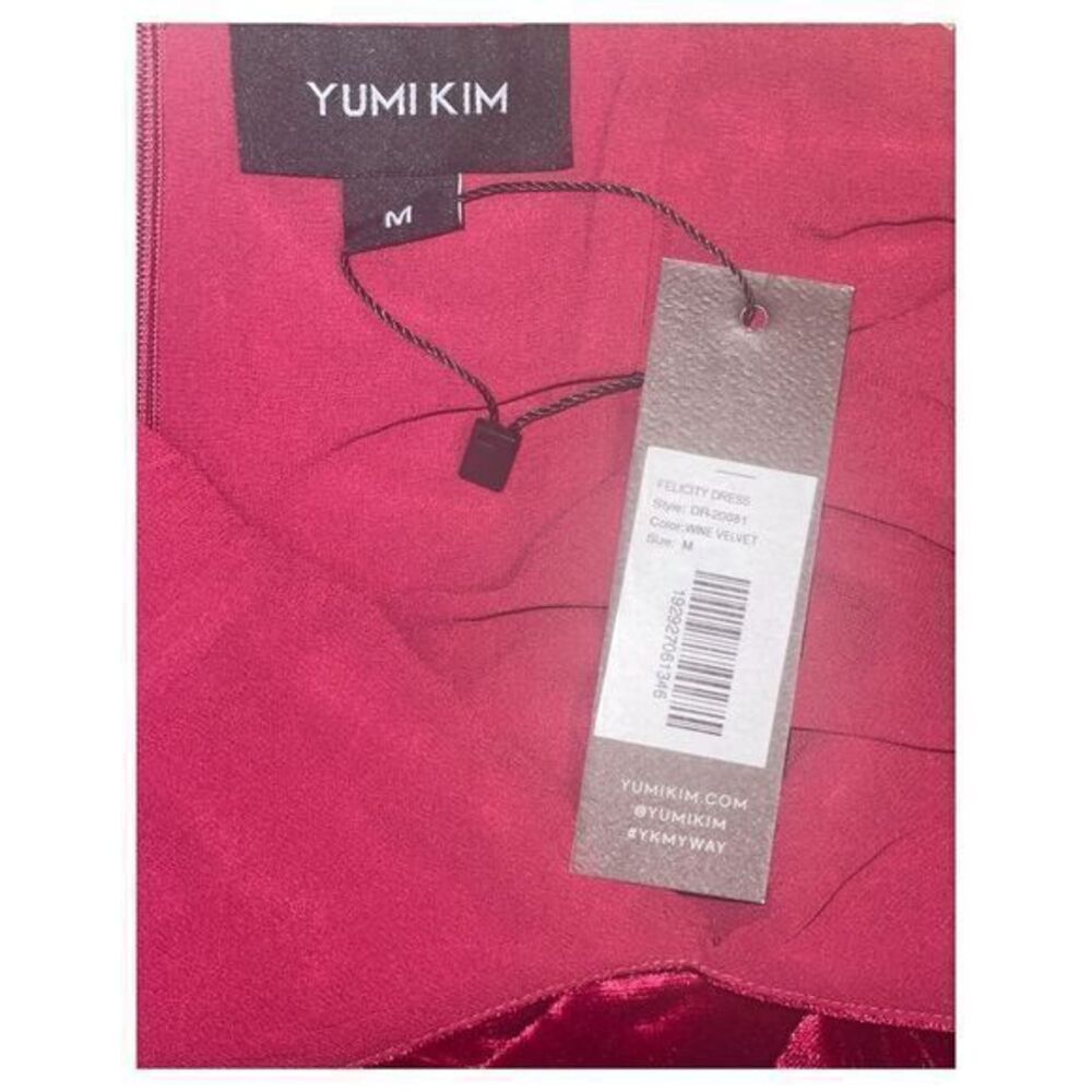 Yumi Kim Revolve Felicity Dress v-neck with a tulip skirt Red Wine Velvet Medium - Picture 11 of 11